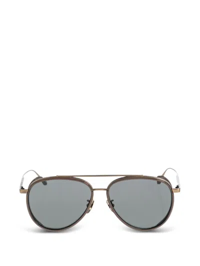 Linda Farrow Cortes Double-bridge Pilot-frame Sunglasses In Metallic
