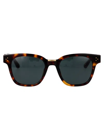 Linda Farrow Dark T-shell/ Light Gold/ Deep Green Acetate+metal Sunglasses In Brown
