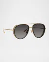 Linda Farrow Dimitri Titanium Aviator Sunglasses In Gold
