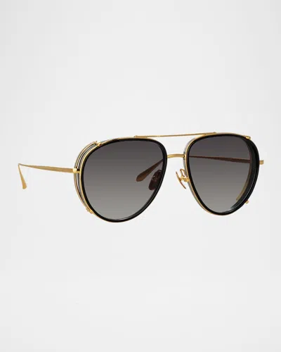 Linda Farrow Dimitri Titanium Aviator Sunglasses In Gold