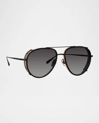 Linda Farrow Dimitri Titanium Aviator Sunglasses In Gunmetal