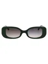 Linda Farrow Lola Rectangle Frame Sunglasses In Forestgreen/lightgold/greygrad