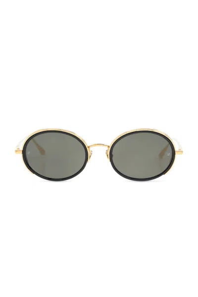 Linda Farrow Finn Round Frame Sunglasses In Gold