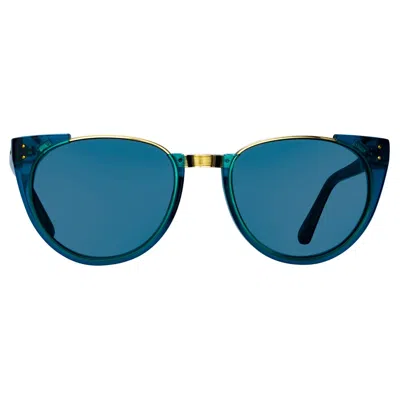 Linda Farrow Iris Oval Sunglasses In Blue