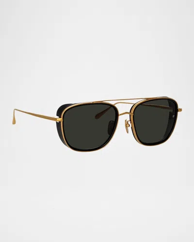 Linda Farrow Jarvis 18k Gold-plated Titanium Aviator Sunglasses In Black