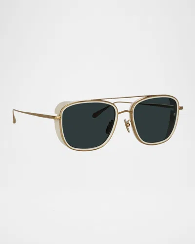 Linda Farrow Jarvis 18k Gold-plated Titanium Aviator Sunglasses In White