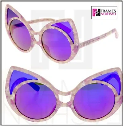 Pre-owned Linda Farrow Khaleda Rajab  Cat Eye Purple Marble Lilac Polarized Kr1 Sunglasses