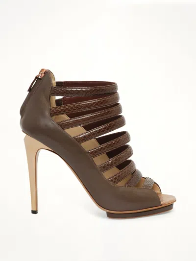 Linda Farrow Snakeskin-effect Multi-strap Sandals In Brown