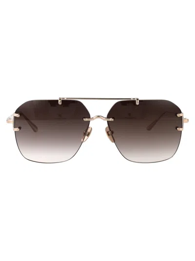 Linda Farrow Lightgold/mochagrad Titanium Sunglasses In Gold