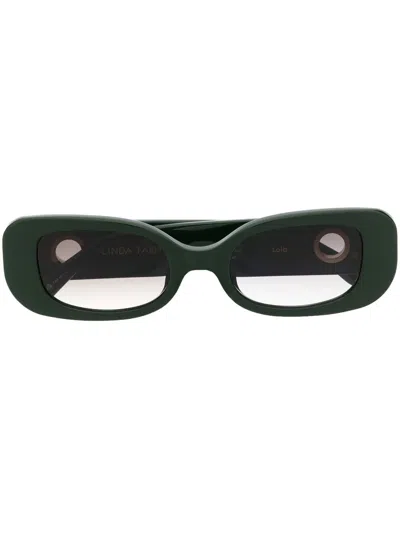Linda Farrow Eckige Sonnenbrille Mit Logo-schild In Green
