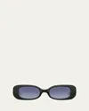 Linda Farrow Lola Rectangle Acetate & Nylon Sunglasses In Forest Green/ Light Gold/ Grey Grad