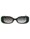 Linda Farrow Lola Rectangle Frame Sunglasses In Forestgreen/lightgold/greygrad