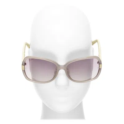 Pre-owned Linda Farrow Luxe Lfl1426 Beige Scaled Leather Arm Grey Square Sunglasses In Gray