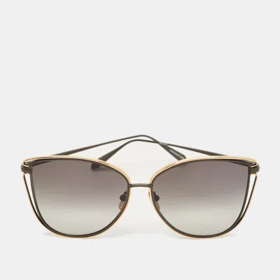 Pre-owned Linda Farrow Matt Black/gold Tone Gradient 8642 Dinah Butterfly Sunglasses