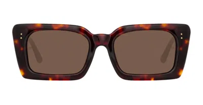 Linda Farrow Nieve Dark T-shell / Yellow Gold Sunglasses In Brown