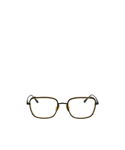 Linda Farrow Ofer Rectangular Optical Frame In Matt Nickel And 22k Yellow Gold In Black