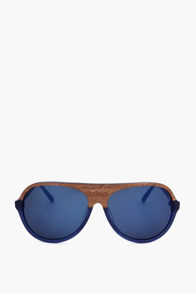 Linda Farrow Phillip Lim Aviator Sunglasses With Wood Effect Detail