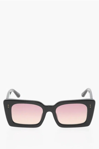 Linda Farrow Rectanguar- Frame Oversized Nieve Sunglasses With Cut-out De In Black