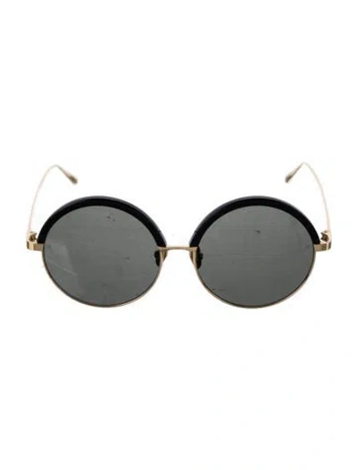 Pre-owned Linda Farrow Round Tinted Sunglasses W/ Tags In Black/gold