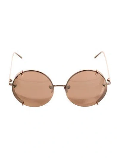 Pre-owned Linda Farrow Round Tinted Sunglasses W/ Tags In Metallic/pink