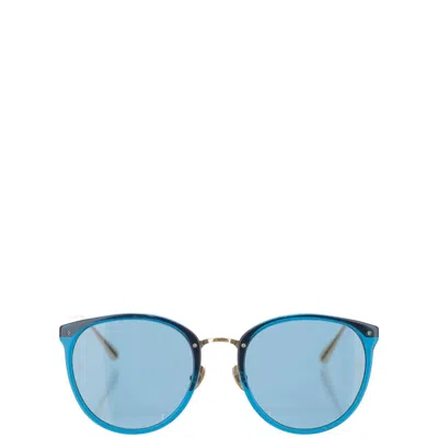 Linda Farrow Rounded Acetate Sunglasses With Gold-plated Titanium Temples In Blue