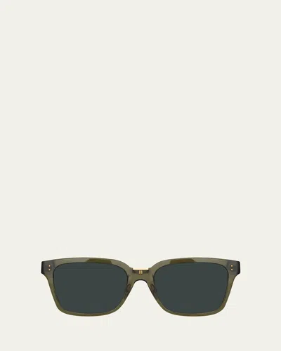 Linda Farrow Semi-transparent Square Acetate & Nylon Sunglasses In Translucent Green/ Light Gold/ Solid Grey