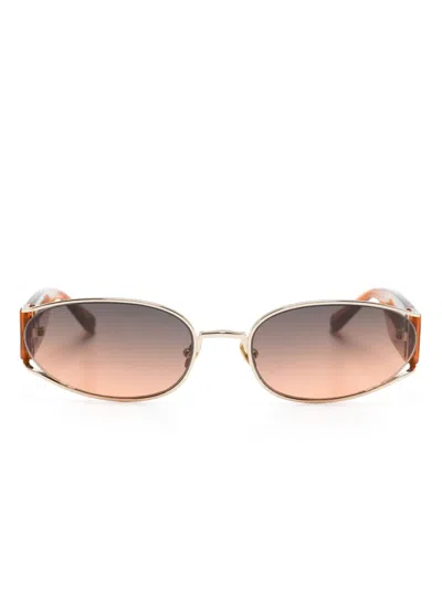 Linda Farrow Shelby Oval-frame Sunglasses In Gold
