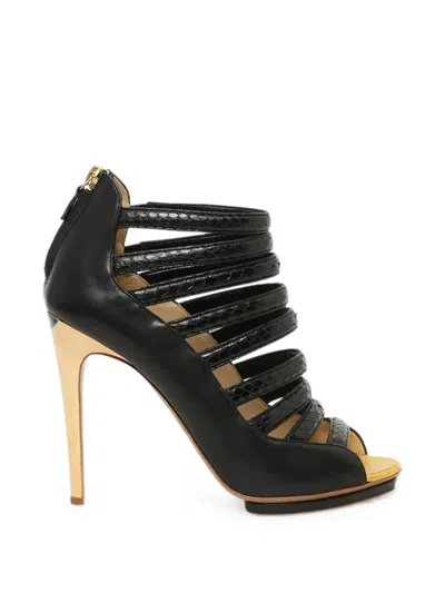 Linda Farrow Snakeskin-effect Multi-strap Sandals In Black