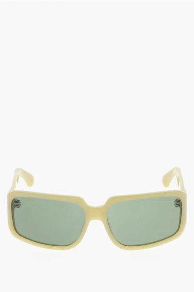 Linda Farrow Solid Color Rectangular- Frame Sunglasses In Yellow