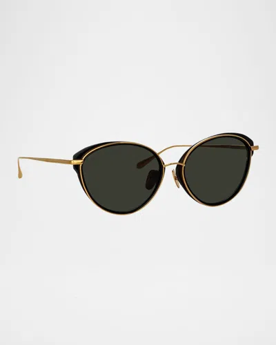 Linda Farrow Song 18k Gold-plated Titanium Cat-eye Sunglasses In Black