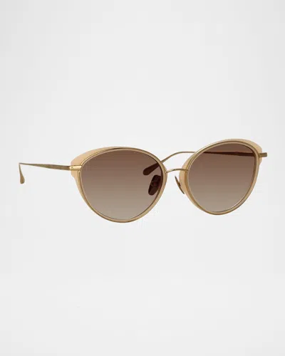 Linda Farrow Song 18k Gold-plated Titanium Cat-eye Sunglasses In Peach