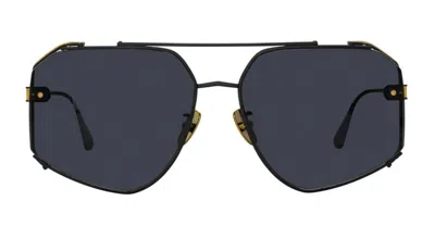 Linda Farrow Amar - Matt Nickel / Yellow Gold Sunglasses In Black