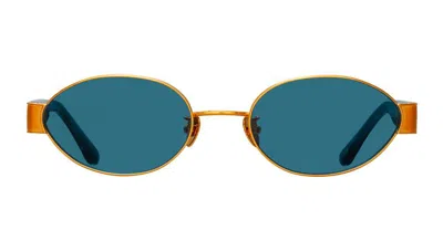 Linda Farrow Sadie - Yellow Gold / Aqua Sunglasses In Blue, Gold
