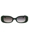 Linda Farrow Lola Rectangle Frame Sunglasses In Forestgreen/lightgold/greygrad