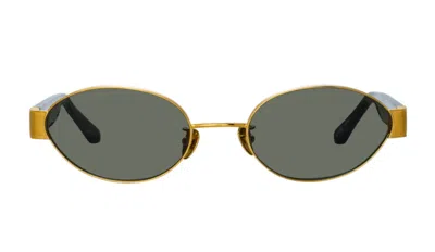 Pre-owned Linda Farrow Sunglasses Sadie Oval Black Gold Unisex In Gray