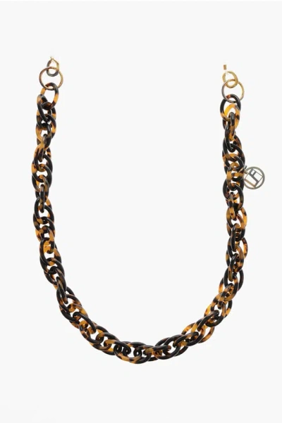 Linda Farrow Tortoiseshell Eyewear Chain With Metal Logo In Neutral