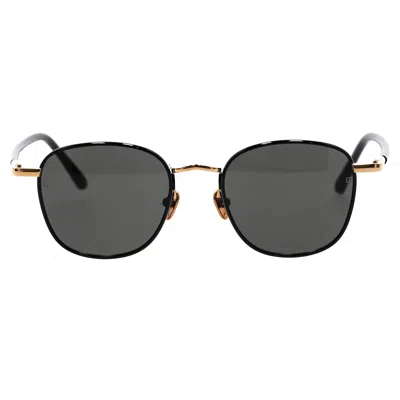 Linda Farrow Trouper Sunglasses In Gold And Black Titanium And Acetate