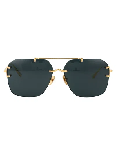 Linda Farrow Yellowgold/deepgreen Titanium Sunglasses In Green