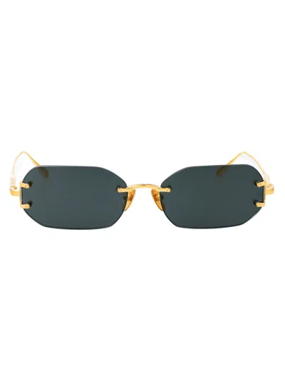LINDA FARROW LINDA FARROW YELLOWGOLD/DEEPGREEN TITANIUM SUNGLASSES