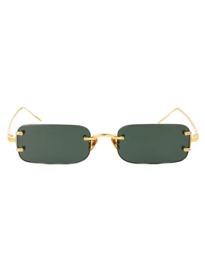 Linda Farrow Yellowgold/whitegold/green Titanium Sunglasses In Gold