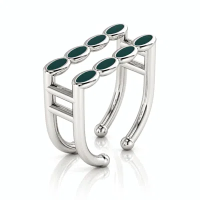 Linda Fiore Women's Amalei Silver Ring With Dark Green Enamel