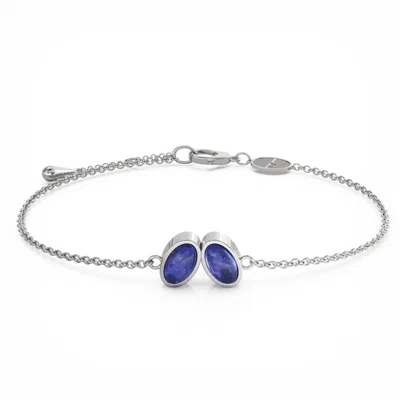 Linda Fiore Women's Blue / Silver You & Me Baby Sterling Silver Bracelet With Blue Lapis Lazuli Stones
