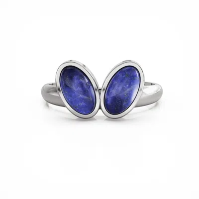 Linda Fiore Women's Blue / Silver You & Me Baby Sterling Silver Ring With Blue Lapis Lazuli Stones