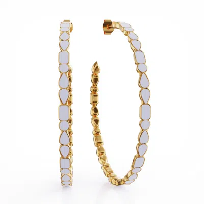 Linda Fiore Women's Green Adeline Creme Enamel Hoop Earrings Gold Vermeil