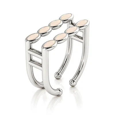 Linda Fiore Women's White Amalei Silver Ring With Creme Enamel
