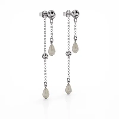 Linda Fiore Women's White / Silver Ava Double Pearl Silver Earring
