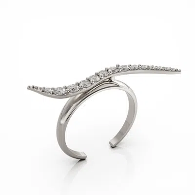 Linda Fiore Women's White / Silver Swirl Ring Silver With Clear Cz's