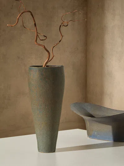 Linda Ouhbi 01/2020 Hand-built Stoneware Vase (14in/35cm) In Green