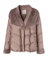 Linda Richards Down Jacket W/ Fur In Taupe In Grey