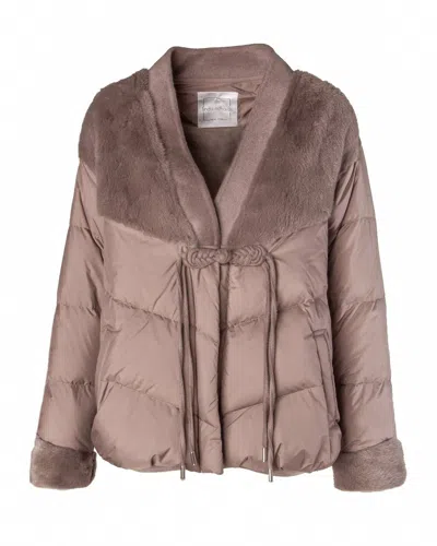 Linda Richards Down Jacket W/ Fur In Taupe In Grey